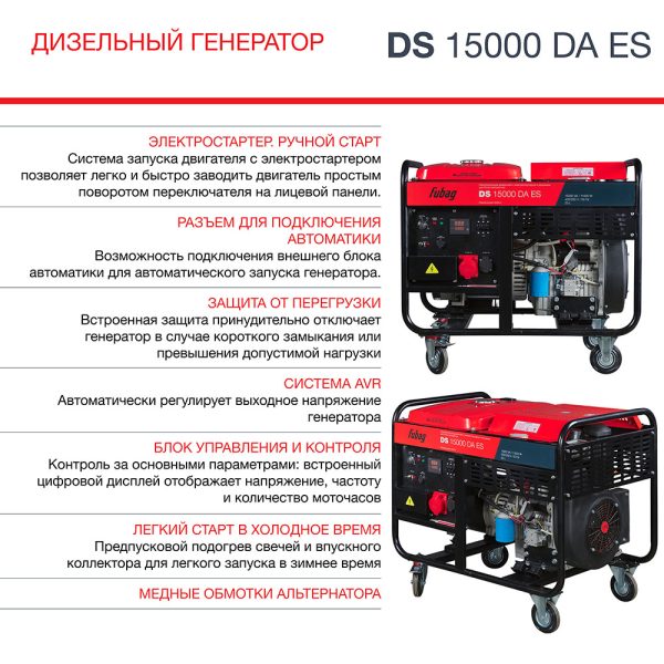 FUBAG Дизельный генератор (трехфазный) с электростартером и коннектором автоматики DS 15000 DA ES — изображение 8