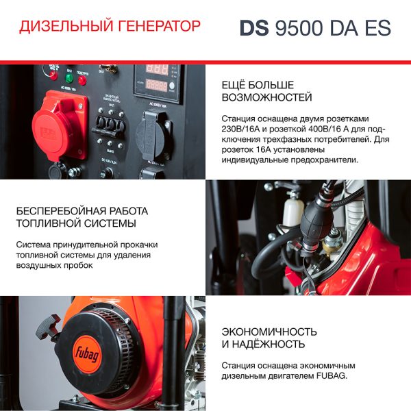 FUBAG Дизельный генератор (трехфазный) с электростартером и коннектором автоматики DS 9500 DA ES — изображение 7
