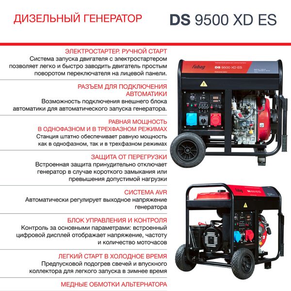 FUBAG Дизельный генератор (одно- и трехфазный) с электростартером DS 9500 XD ES — изображение 7