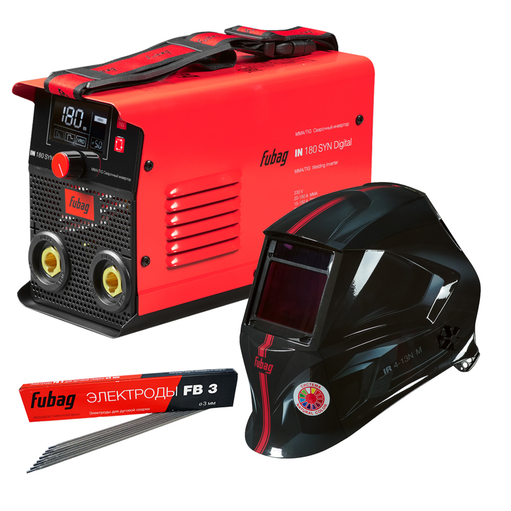Сварочный инвертор FUBAG IN 180 SYN Цифровой (Digital) + Маска сварщика "Хамелеон" FUBAG IR 4-13N M + Сварочный электрод FUBAG FB 3 (с рутиловым покрытием) 3 мм, 0,9 кг)
